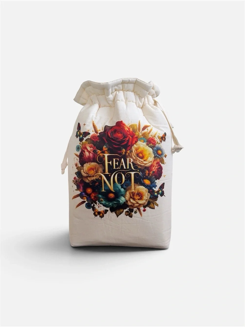 Fear Not Floral Drawstring Cosmetic Pouch - Cream
